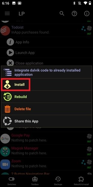 Install modified app
