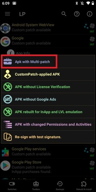 Create APK with lots of patches