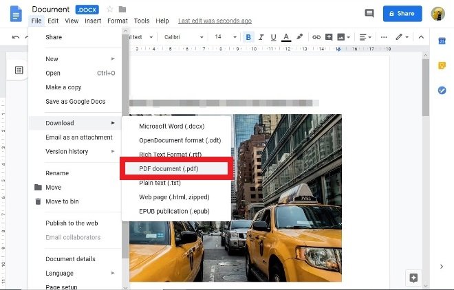 Option to save as PDF in Google Docs