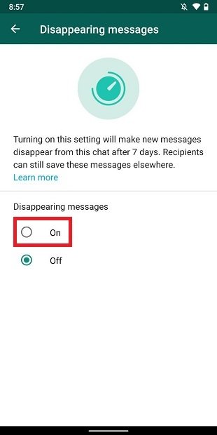 Activate the self-deleting messages