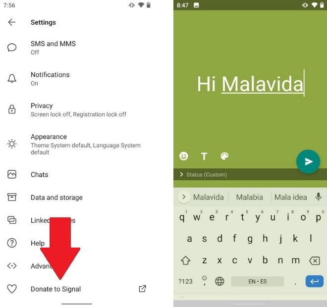 Donations in Signal and status messages in WhatsApp