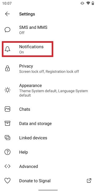 Settings for notifications