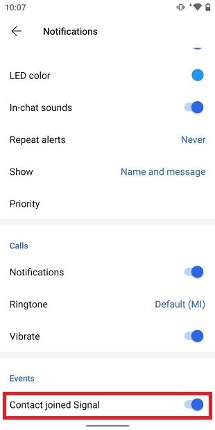 Notification of each new contact in the signal