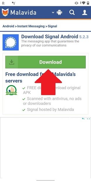 Start downloading the Signal APK in Malavida