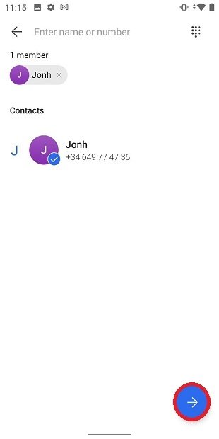 Select a contact for the new group