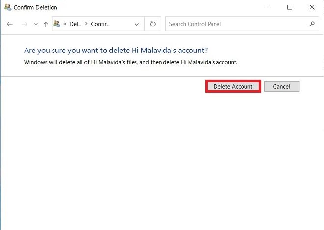 Confirm account deletion