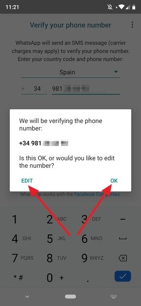 Phone number confirmation