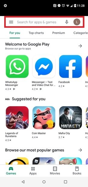 Find your desired app using the search bar