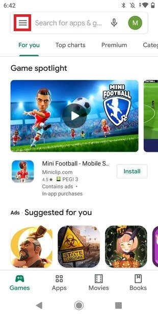 Open the Google Play main menu