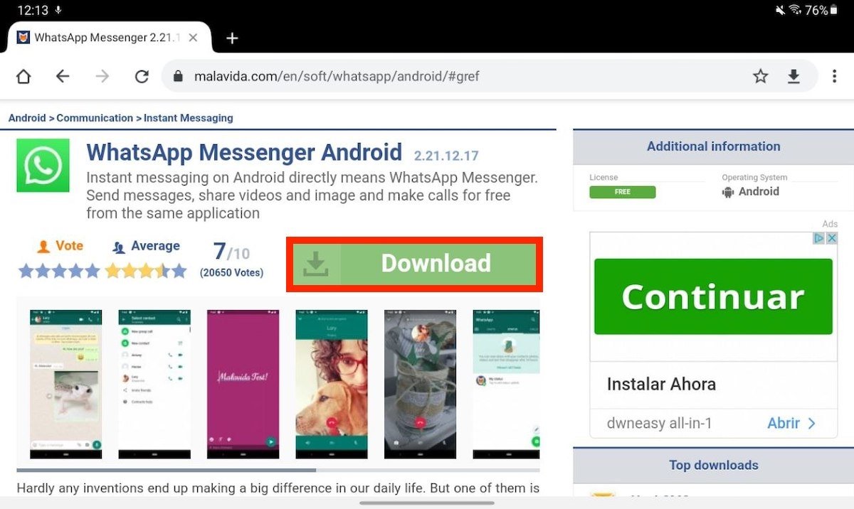 WhatsApp download page