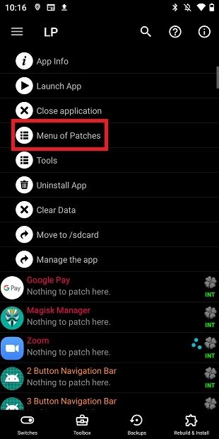 Open the patches menu