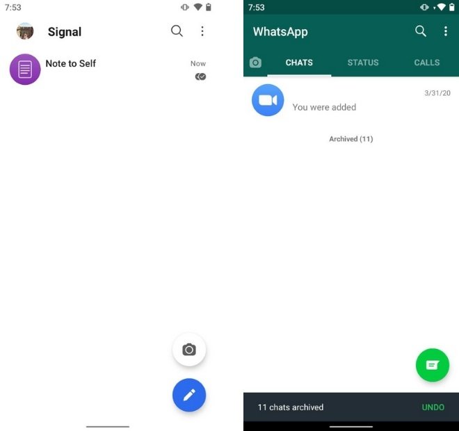 Signal and WhatsApp user interface