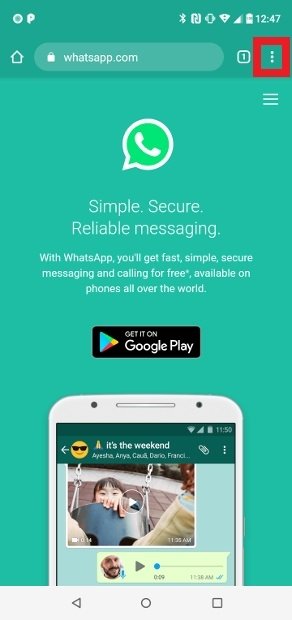 Visit WhatsApp's website with Chrome for Android