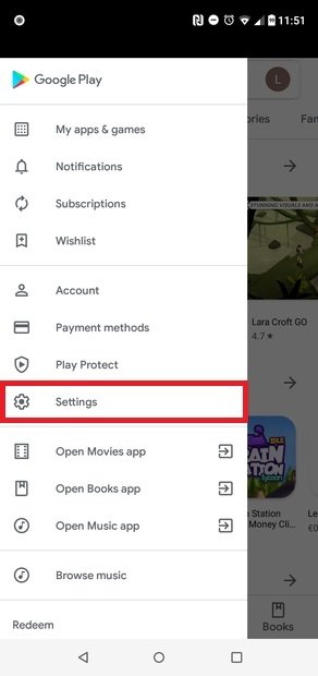 Go to Settings in the Google Play menu 