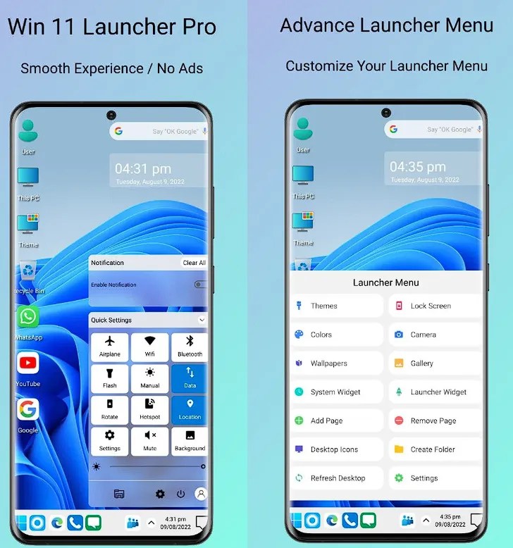 Win 11 Launcher Pro UI