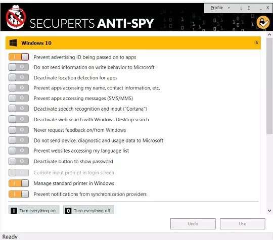SecuPerts Anti-Spy UI - Interface